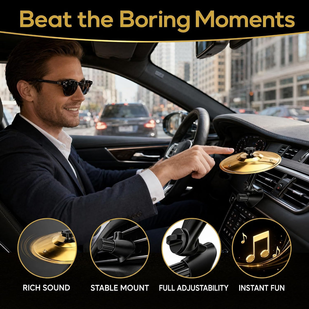 Car Cymbal Air Vent, Car Symbol Drum Air Vent, Crash Dash Board Drum Symbol, Mini Drums Crash Cymbal For Music Lovers(Gold)