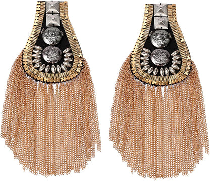 ??Gobelieve Pair of Tassel Shoulder Epaulets, Metal Decor Accessories, DIY Performance Costume Pieces, Suit Dress Uniform Embroidered Patches?