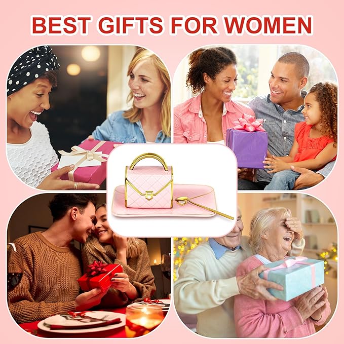 Zubebe 4 Sets Coffee Mug Elegant Handbag Shaped Cup Modern Ceramic Purse Mug with Spoon and Saucer, 10oz Cute Creative Tea Cup for Office Home Woman Girls Gift (Pink)