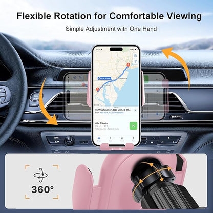 Wireless Car Charger Mount,MAX 15W Qi Fast Charger, Wireless Car Charger Air Vent, Automatic Clamping Phone Holder for iPhone 1615141312 ProPro Max, Samsung S22S21S20Note 20, etc(Pink)