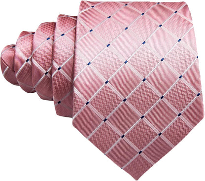Barry.Wang Mens Tie Set Plaid Check Neckties Formal Business Wedding Luxury Pocket Square Cufflinks