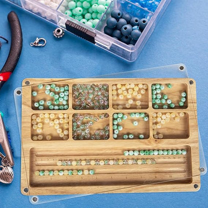 Svartur Wood Bead Board with Lid, Bracelet Board with Measurements, Beading Tray for Jewelry Making, Anklets & Bracelet Wooden Bead Design Tray with Cover 11.81" X 7.87" X 0.62"