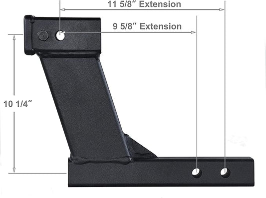 TOPTOW Trailer Hitch Extender Adapter with 10-inch Riser/Drop, 2" Receiver, 2-inch Solid Shank, 10000lbs Capacity