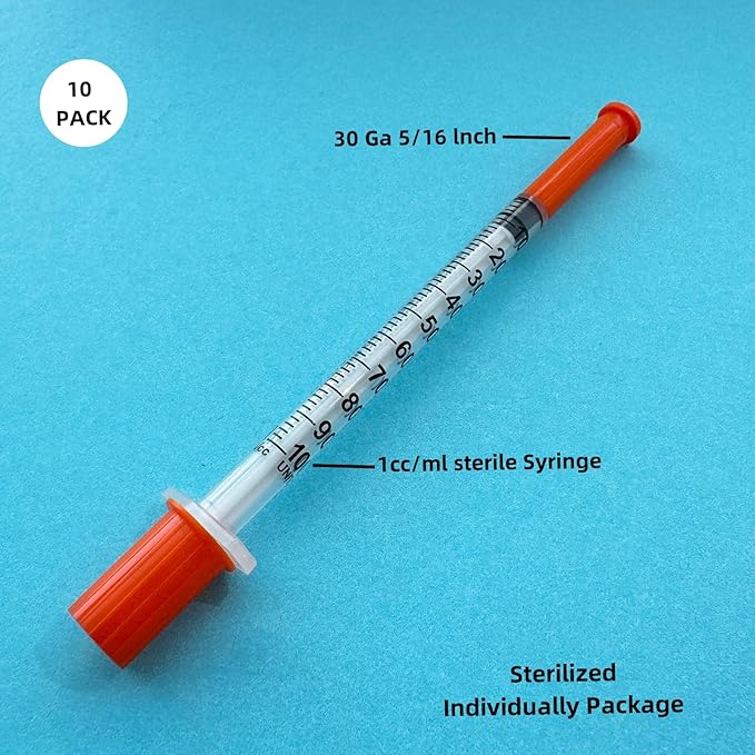 1ml Syringes with Needle, Syringe 1mlcc Needles 30G 516 Inch, Individually Wrapped ,Pack of 10