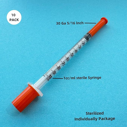 1ml Syringes with Needle, Syringe 1mlcc Needles 30G 516 Inch, Individually Wrapped ,Pack of 10