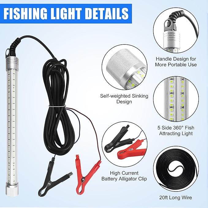 SILANON Underwater Fishing Light Super Bright 40000 Lumens 12V 80W LED Submersible Fishing Light Green Night Fish Attracting Light Waterproof Bait Finder Attractants Boat Lamp for Snook Crappie