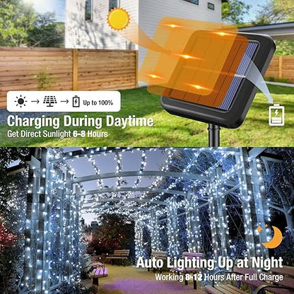 btfarm Solar String Lights Outdoor, 120LED 39Ft Solar Christmas Lights Outside Waterproof, 8 Modes Green Wire Solar Powered Tree Twinkle Light for Garden Yard Patio Party Decoration,Cool White