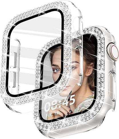 Bling Case with HD Screen Protector Women Compatible with Apple Watch 40mm Diamond Protective Face Cover PC Frame Protector for iWatch Series 456SE Clear
