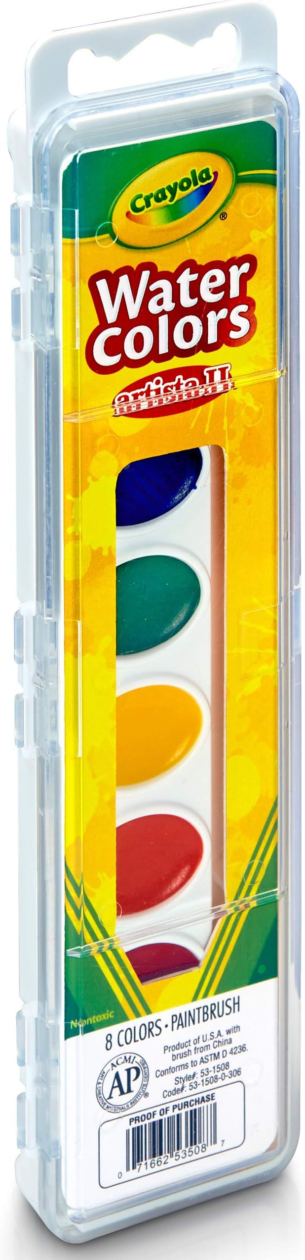 Crayola Watercolor Set with Brush, At Home Crafts for Kids, 8 Count (53-1508)