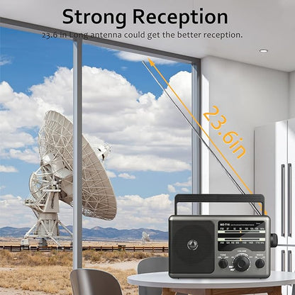 4X Portable AMFM Radio - Battery Operated (4 D Cell Batteries or AC Power) with Big Speaker, Standard Earphone Jack, HighLow Tone Mode, Large Knob