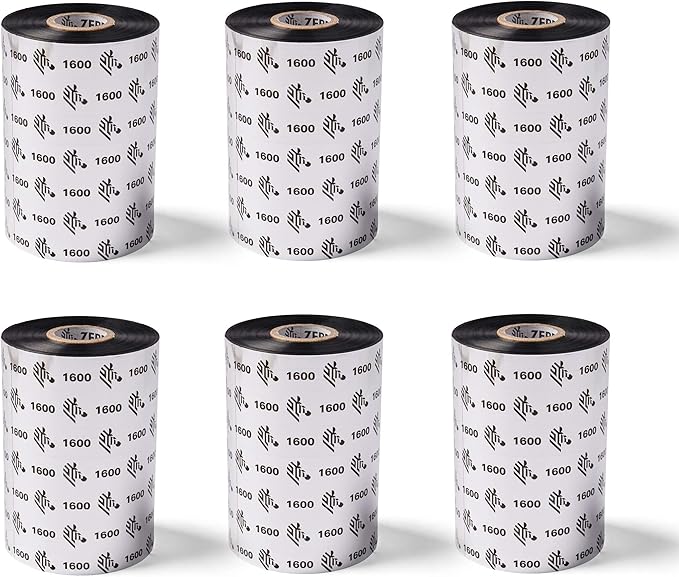 Zebra Standard Black Wax Ribbon for Industrial Thermal Transfer Printers 4.33 in Wide 1476 ft Long 1 in Core Pack of 6 Rolls Compatible with Multiple Models 10031729SP