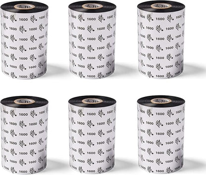 Zebra Standard Black Wax Ribbon for Industrial Thermal Transfer Printers 4.33 in Wide 1476 ft Long 1 in Core Pack of 6 Rolls Compatible with Multiple Models 10031729SP