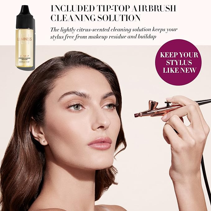 Luminess Silk 4-in-1 Airbrush Foundation Makeup Starter Kit - Warm Coverage, 6-piece - Includes 2x Silk Airbrush Foundation, Blush, Glow Highlighter, Moisturizer Primer  Airbrush Cleaning Solution