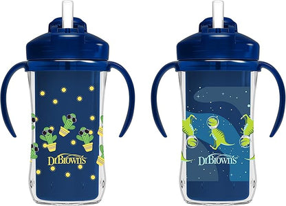 Dr. Brown's Milestones Insulated Sippy Cup with Straw and Handles, Spill-Proof Tumbler with Lid, 2-Pack, Blue, 10 oz300 mL, BPA Free, 12m