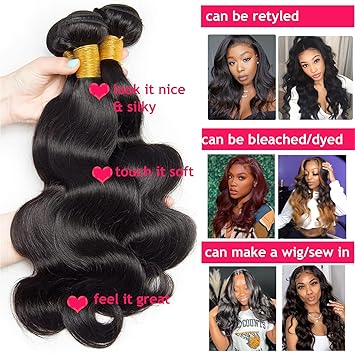huarisi 20 Inch Body Wave Bundles Human Hair 1 Bundle 100 Unprocessed Brazilian Virgin Hair Bundles Double Weft Wavy Hair Weave Single Bundles Human Hair Natural Color