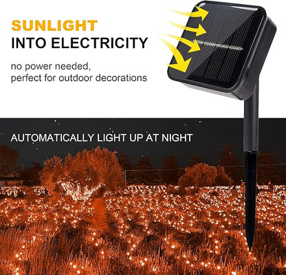 kemooie 2 Pack 100 LED Orange Solar Halloween Lights, 8 Twinkle Modes Waterproof Upgraded Solar Powered Fairy Lights, for Outdoor Garden Patio Christmas Halloween Decorations (Orange)