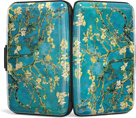Credit Card Holder, Mini Aluminum Card Wallet RFID Blocking Slim Metal Hard Card Case for Women Men, Almond Blossom