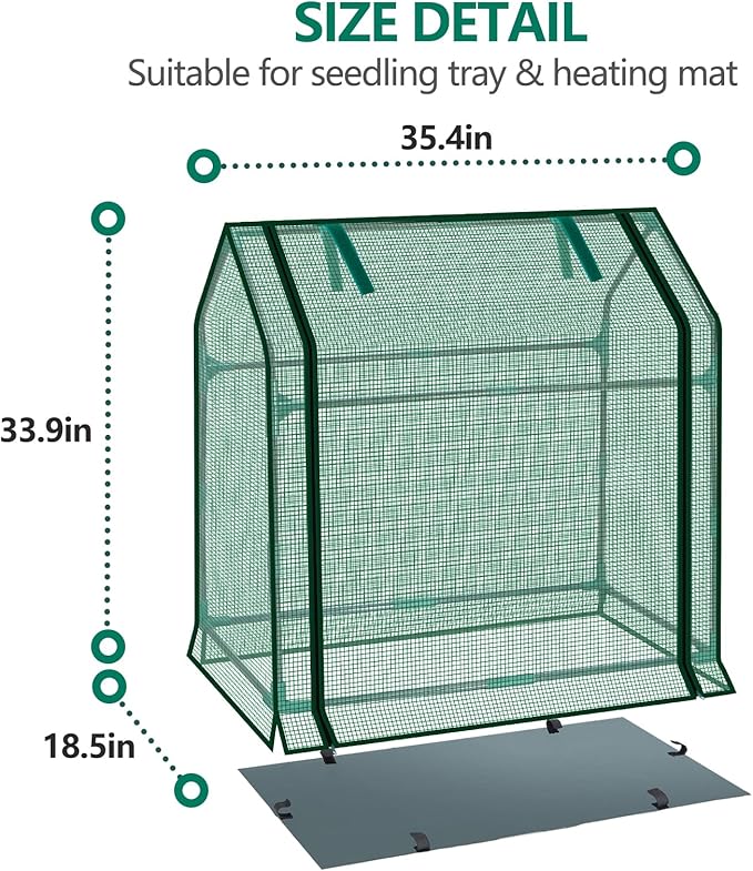 Mini Greenhouse Indoor, 36x19x34(H) Inches Tabletop Garden Nursery Plant Cover Tent with Humidity Domes for Home Gardening, Seedling Propagation and Germination, Green Cover