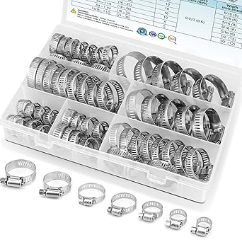 TICONN 60PCS Hose Clamp Set - 14''1-12'' 304 Stainless Steel Worm Gear Hose Clamps for Pipe, Intercooler, Plumbing, Tube and Fuel Line