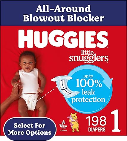 Huggies Size 1 Diapers, Little Snugglers Diapers, Size 1 (8-14 lbs), 198 Count (6 Packs of 33), Packaging May Vary