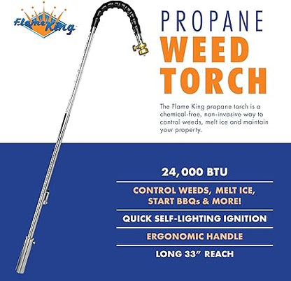 Flame King YSNPQ810CGA Propane Torch Weed Burner with Integrated Lighter, Silver