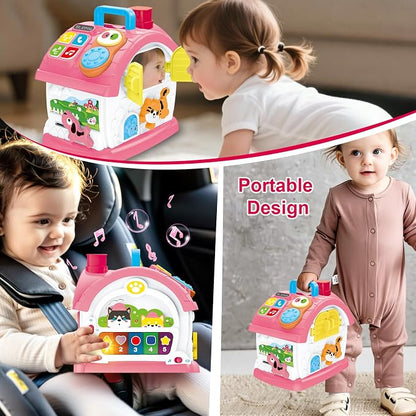Montessori Toy for 1 Year Old Girl Gifts, Bilingual Musical Learning House | Educational Toddler Toy with Play Phone, Mirror, Piano and Activities for Interactive Play, One Year Old Girl Birthday Gifts