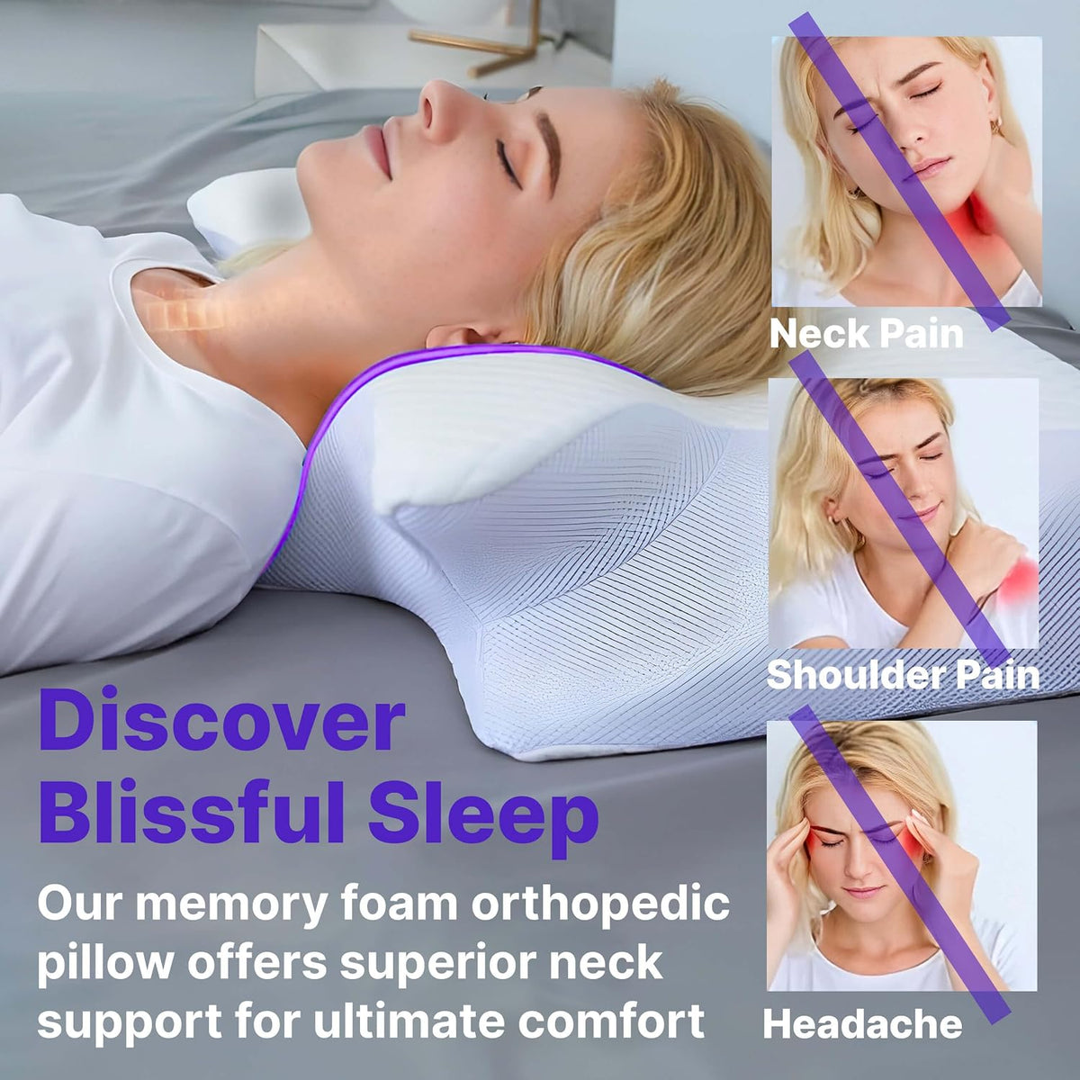 MAAS & BATH Ergo Z Pillow Comfort Set - Ergonomic Memory Foam Pillow with Premium Removable Washable Cotton Pillowcase
