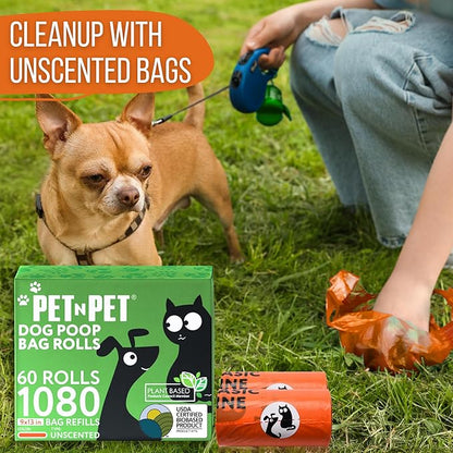 Pet N Pet 1080 Counts Orange Poop Bags for Dogs, 38% Plant Based & 62% PE Extra Thick Dog Poop Bags Rolls, 9" x 13", Unscented Pet Waste Bag