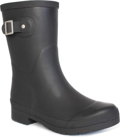 Waterproof rain boots from Chooka with cozy lining, memory foam insole, and durable rubber outsole for dry, comfortable wear.