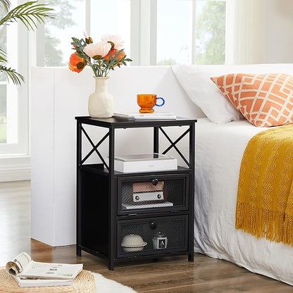 VECELO Modern Night Stand, End Side Table with Storage Space and Door, Nightstands with Flip Drawers for Living Room,Bedroom,Lounge