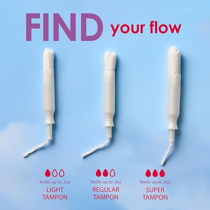 August Light Tampons - 100% Organic Cotton Tampons 24 Pack for Women and Anyone Menstruating, Non-Toxic, Fragrance-Free & Hypoallergenic with Long Applicators