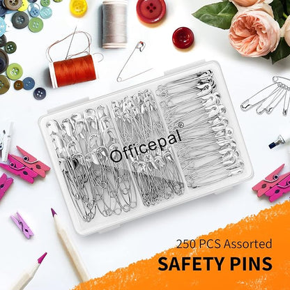 Premium Quality 4-Size Pack of Safety Pins- Top 250-Count – Durable, Rust-Resistant Nickel Plated Steel Set- Best Sewing Accessories Kit for Baby Clothing, Crafts, Arts (4-Size in 1 No.001)