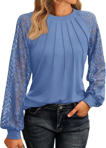 AUTOMET Womens Long Sleeve Shirts Lace Tops Business Casual Fall Fashion Outfits Clothes Knitted Y2k Blouses