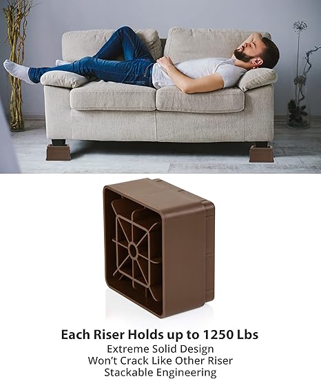 Utopia Bedding Bed Risers 2 Inch - Pack of 4 - Adjustable Furniture Risers 2  4 inch - Anti Slip Foam  Rubber Pad - Stackable Bed Lifts Risers Heavy Duty for Sofa, Bed, Table, Couch  Chair (Brown)