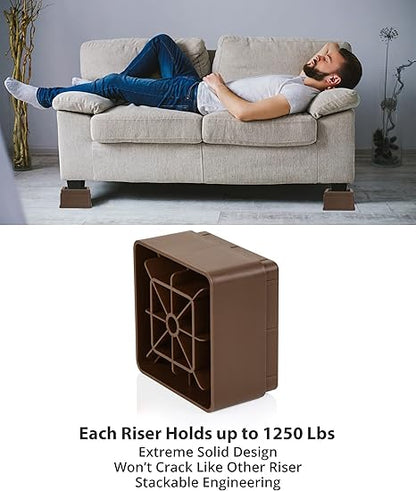Utopia Bedding Bed Risers 2 Inch - Pack of 4 - Adjustable Furniture Risers 2  4 inch - Anti Slip Foam  Rubber Pad - Stackable Bed Lifts Risers Heavy Duty for Sofa, Bed, Table, Couch  Chair (Brown)