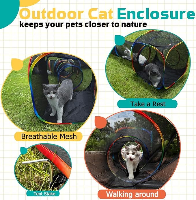 LUCKITTY Outdoor Rainbow Cat Enclosures Playground,Outside House for Indoor Cats Include Portable Tent, Circle Cat Playpen Tunnel, for Cats, Kitty and Small Animals,Within Storage Bag