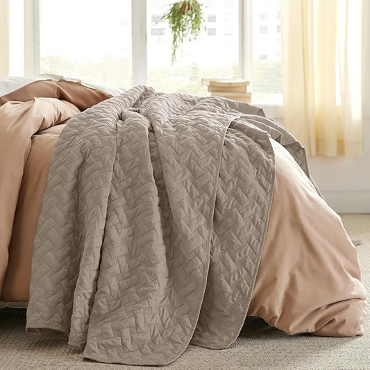 Bedsure Quilts Queen Size - Lightweight Bedspreads Queen Size with Basket Weave Pattern, Soft Quilt Bedding Set, Taupe Comforter Set Coverlet for All Seasons with 2 Pillow Shams