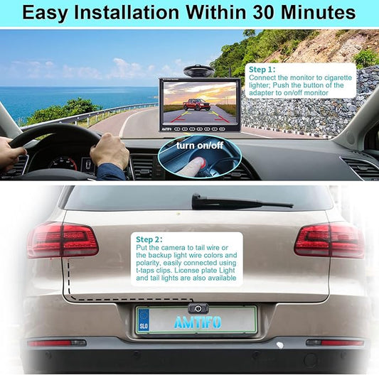 Wireless Backup Camera for Truck Car : 7-Inch Touch Key Monitor Plug