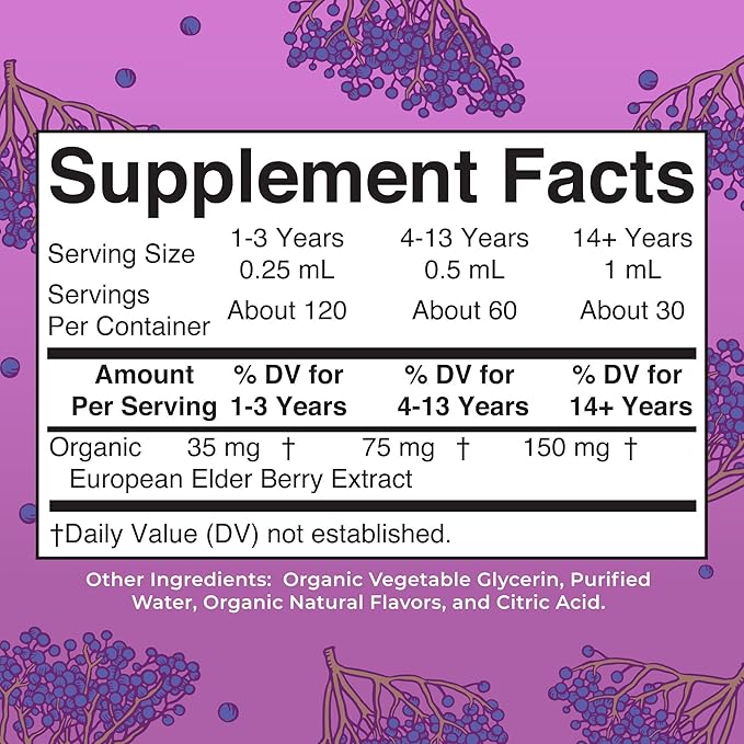 MaryRuth Organics Elderberry Syrup  USDA Organic  Sugar Free Immune Support Supplement for Adults  Kids, Ages 1  Vegan, Non-GMO, Immune Boosters, Clean Label Project Verified  1 Fl Oz