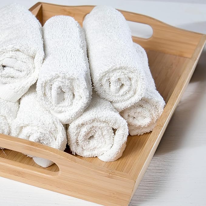 GOLD TEXTILES 60 Pack Economy White Washcloths Set (12x12 inches) - Cotton Blend Commercial Grade Cleaning Rags, Quick Drying  Soft Face Cloths, Fingertip Towels for Bathroom, Spa, Gym, and Kitchen