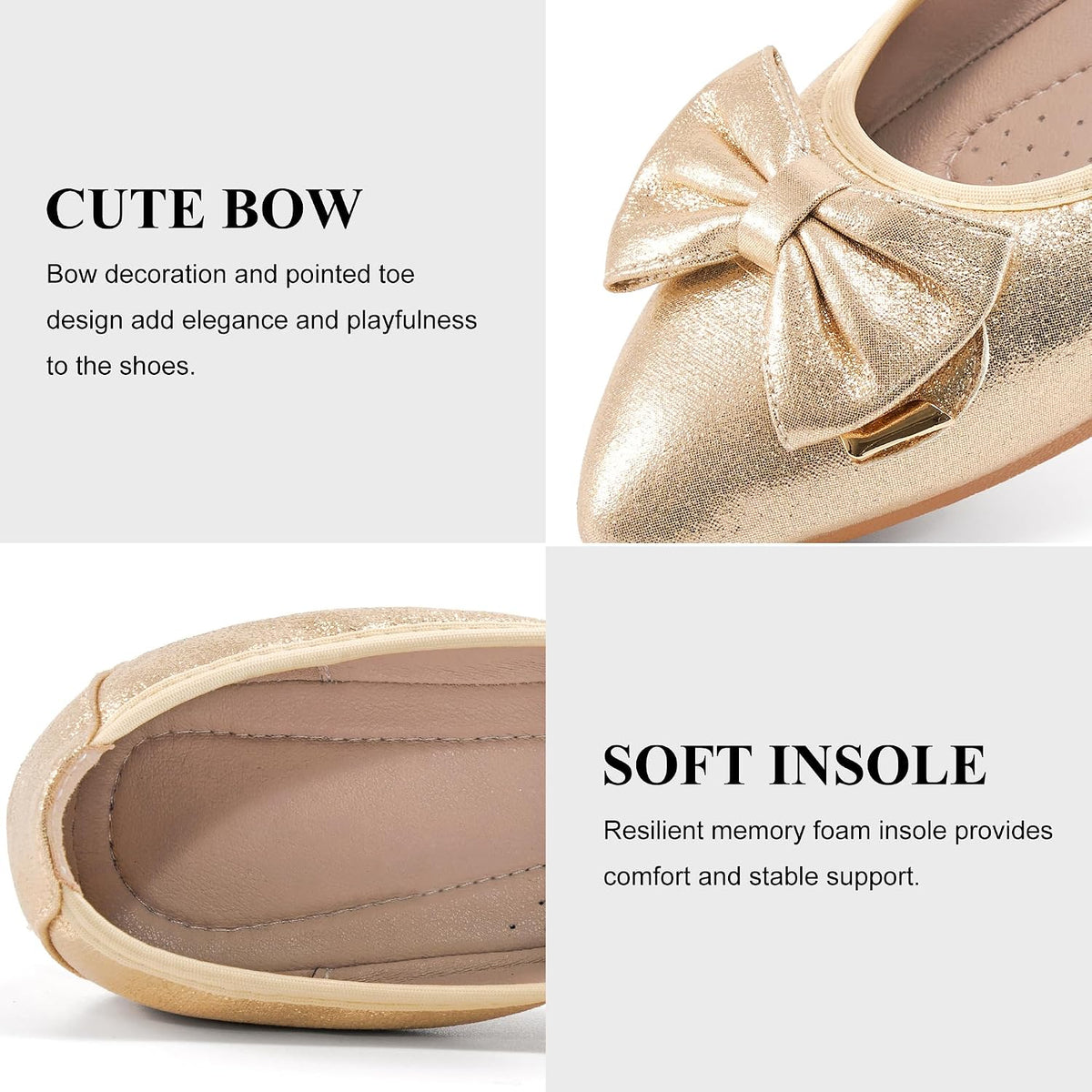 FUDYNMALC Womens Ballet Flats 2026: Foldable Dressy Slip On Shoes All-Day Comfort Bowknot Pointed Toe Loafers for Work Office Wedding