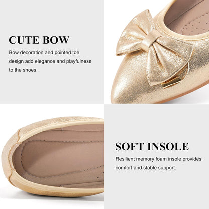 FUDYNMALC Womens Ballet Flats 2026: Foldable Dressy Slip On Shoes All-Day Comfort Bowknot Pointed Toe Loafers for Work Office Wedding