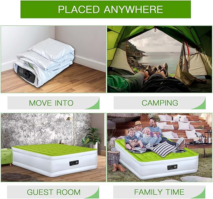 YENING Full Size Air Mattress with Built in Pump Raised Double Blow up Bed Inflatable Camping Airbed Electric 18 Inch Tall