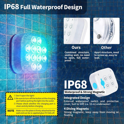 REFURBISHED- LIGHT ONLY- Rechargeable Submersible Pool Lights, Waterproof Underwater Smart LED Lights Controlled Multiple Lighting Modes, 4000mAh Magnets Lights for Multi Scene Pool Decoration (light only - 1 pack)