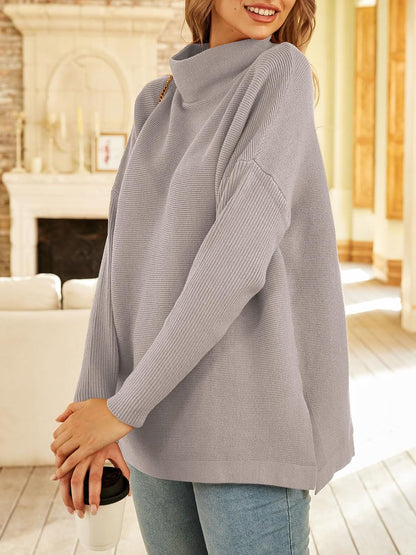LILLUSORY Women Mock Turtleneck Sweater Oversized Long Tunic Winter Clothes | Mock Neck, Slide Slit, Cozy Comfy, Plus Size, Casual Knit, Pullover Tunics, Wear with Leggings, 2026 Winter Clothes