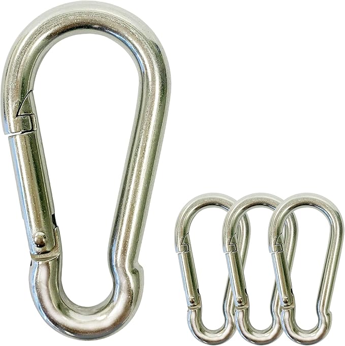 Stainless Carabiner Clip -Snap Hook Clips Pack of 4-316 Stainless Steel Clips Marine Grade - Keychain Carabiner Clips - Weight Lifting Carabiner - Hikers Clip Carabiners (4 inches)