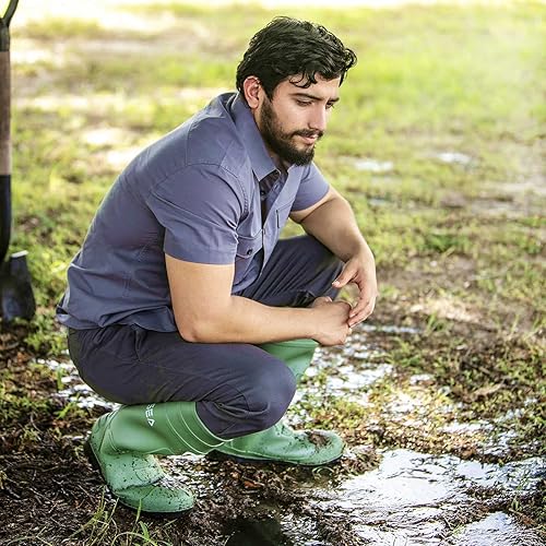 HISEA Men's Rain Boots with Steel Shank, Waterproof Rubber Protective Footwear, Seamless PVC Rainboots Outdoor Work Boots, Durable Garden Fishing Tall Kneed Boot for Agriculture and Industrial Working