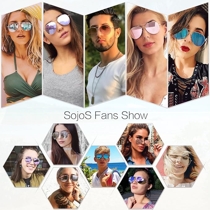 SOJOS Classic Aviator Sunglasses for Women Men Metal Frame Spring Hinges SJ1030