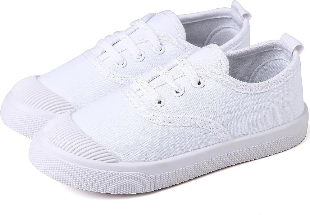 Size 6-6.5 Toddler Boy's Girl's Toddlers Canvas Sneakers Slip-On Lightweight Kids White Sneakers Casual Skin-Friendly Walking Running Shoes(Toddle/Little Kids/Big Kids)