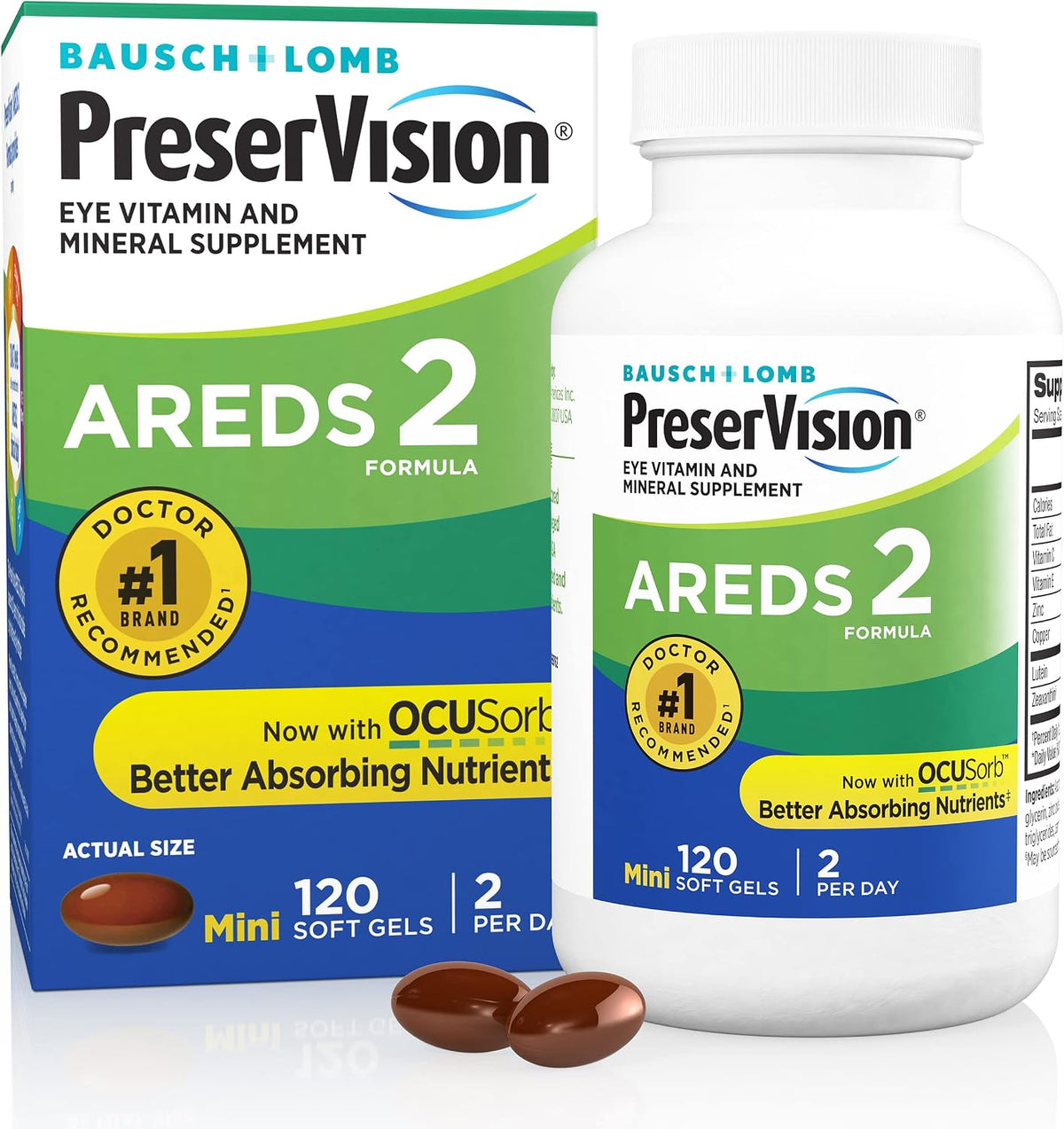 Bausch + Lomb PreserVision AREDS 2 Eye Vitamin & Mineral Supplement with OCUSorb, with Lutein & Zeaxanthin–from, 120 Soft Gels (MiniGels) (Pack of 2)
